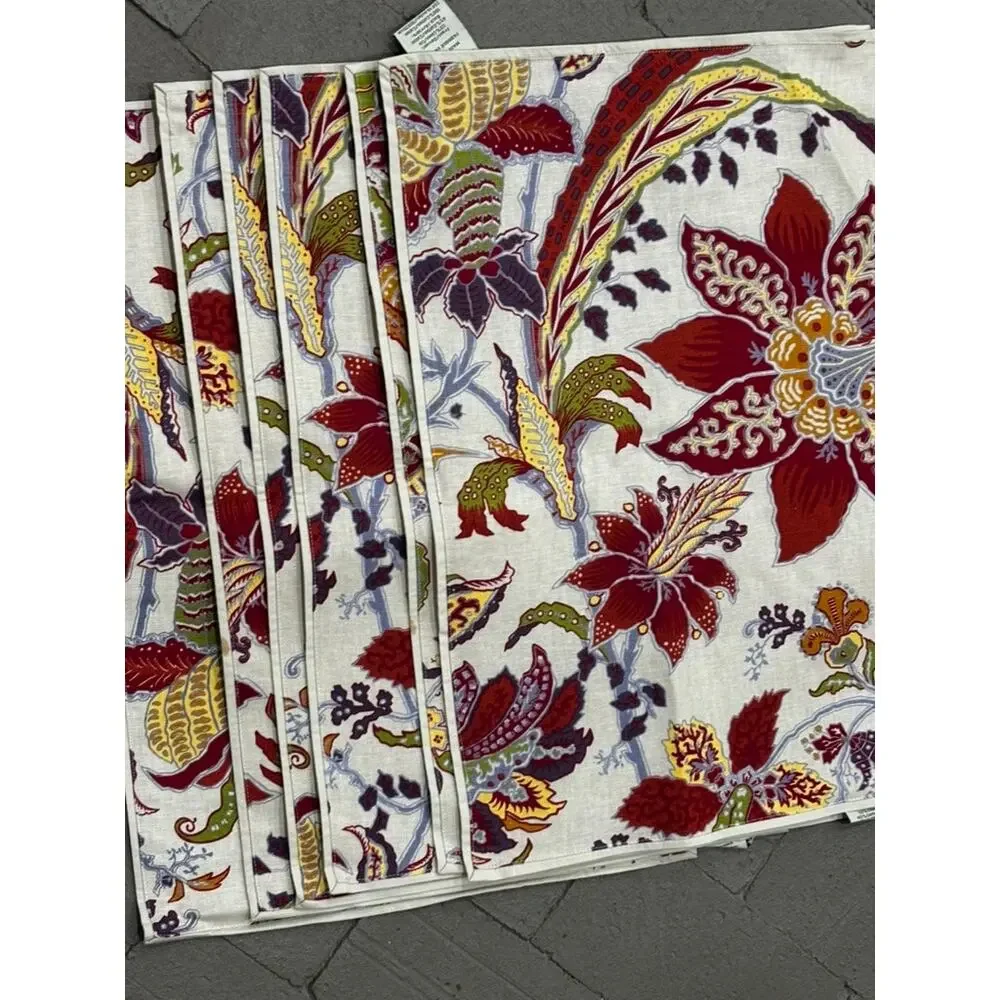 SET OF 6 POTTERY BARN Flotal Linen Blend Placemats 14 X 20